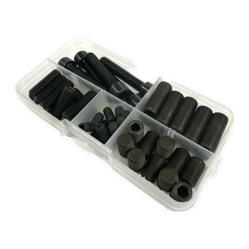 Set Screw Kit contains a total of 45 metric pieces for the 50mm Spower machine
