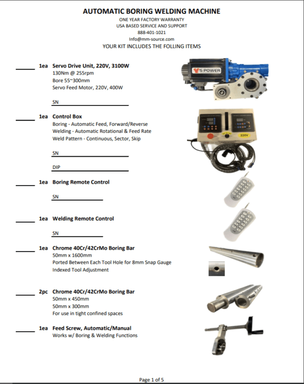 automatic boring welding machine kit inclusion page 1